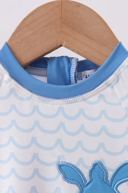 Blue beach sea turtle applique one-piece swimsuit - Cloudling Kids Clothing