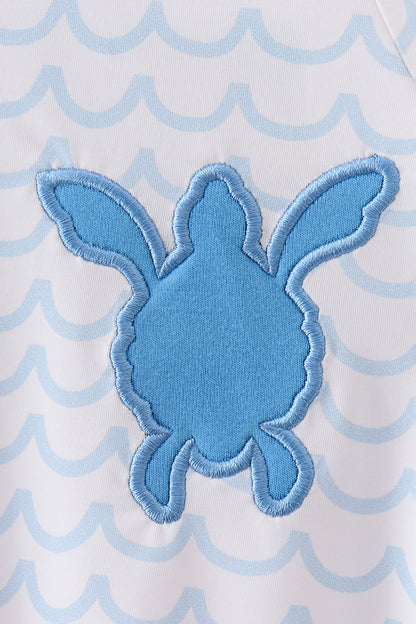Blue beach sea turtle applique one-piece swimsuit - Cloudling Kids Clothing