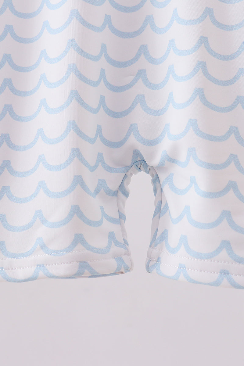 Blue beach sea turtle applique one-piece swimsuit - Cloudling Kids Clothing