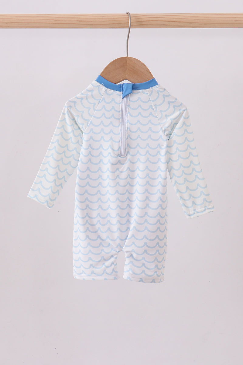 Blue beach sea turtle applique one-piece swimsuit - Cloudling Kids Clothing