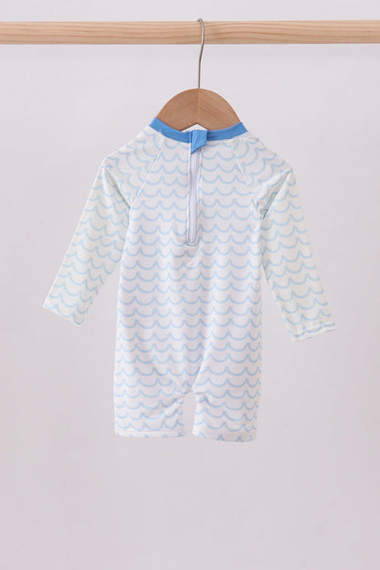 Blue beach sea turtle applique one-piece swimsuit - Cloudling Kids Clothing