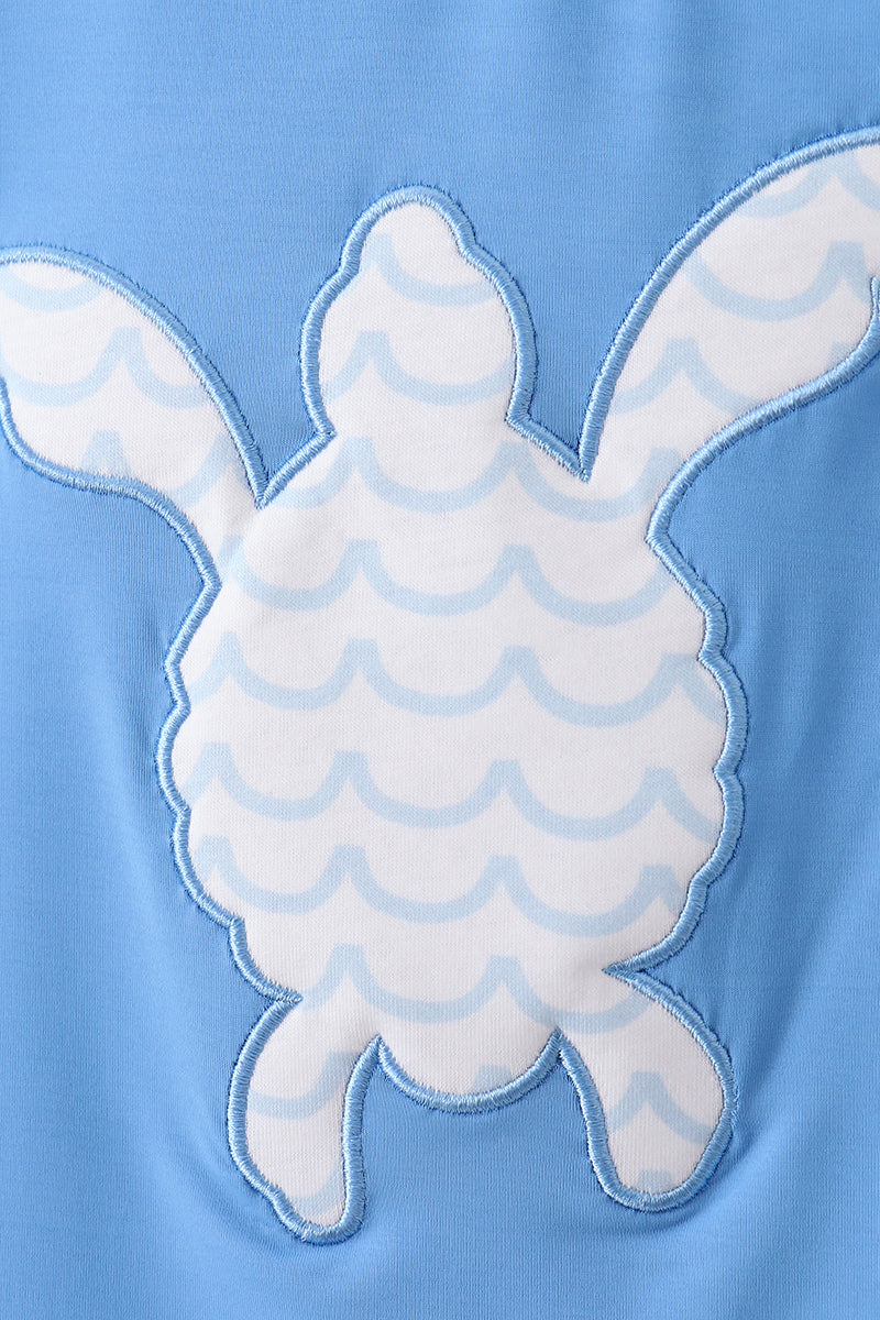 Blue beach sea turtle applique swimsuit set - Cloudling Kids Clothing