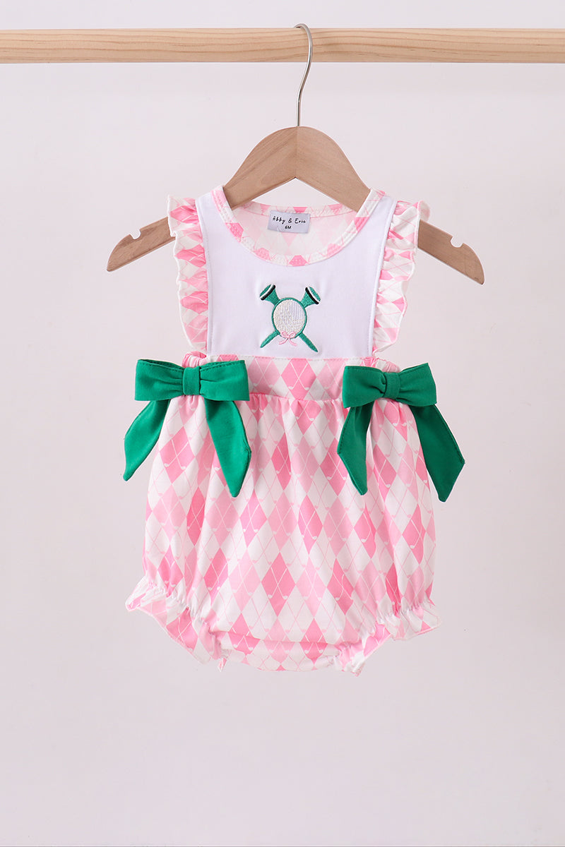 Green golf embroidery ruffle bubble - Cloudling Kids Clothing