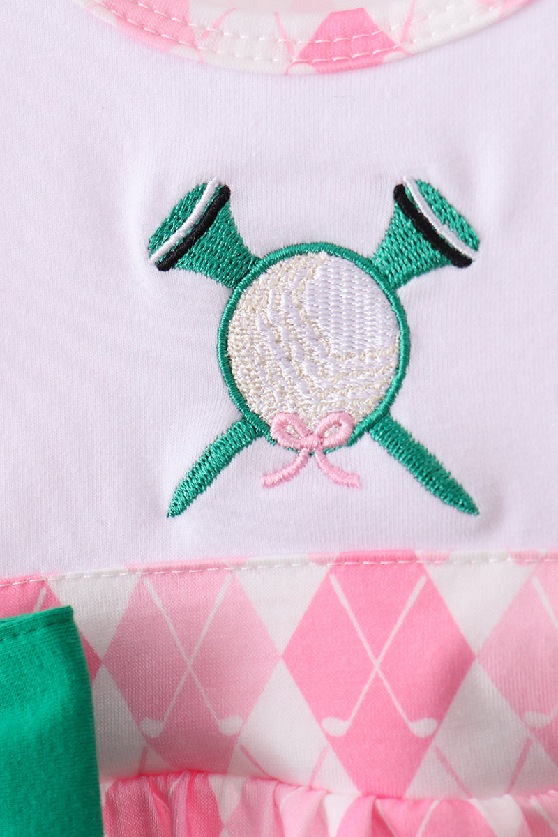 Green golf embroidery ruffle bubble - Cloudling Kids Clothing