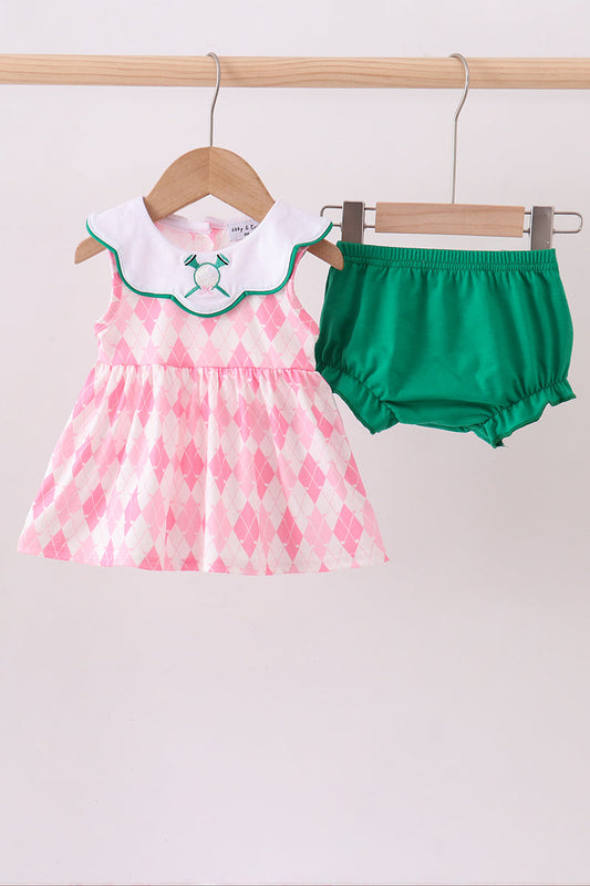 Green golf embroidery bloomer set - Cloudling Kids Clothing
