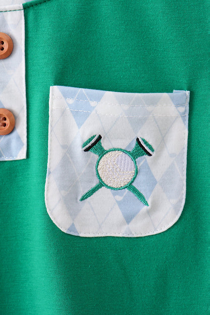 Green golf embroidery shorts set - Cloudling Kids Clothing