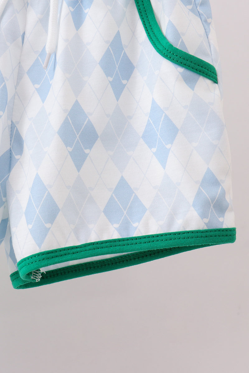 Green golf embroidery shorts set - Cloudling Kids Clothing
