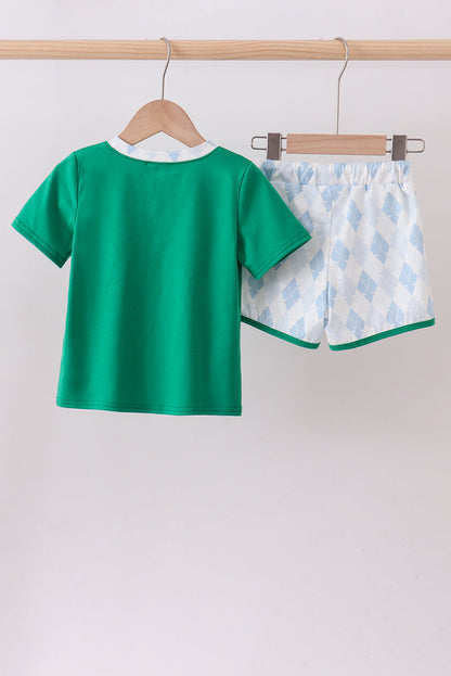 Green golf embroidery shorts set - Cloudling Kids Clothing