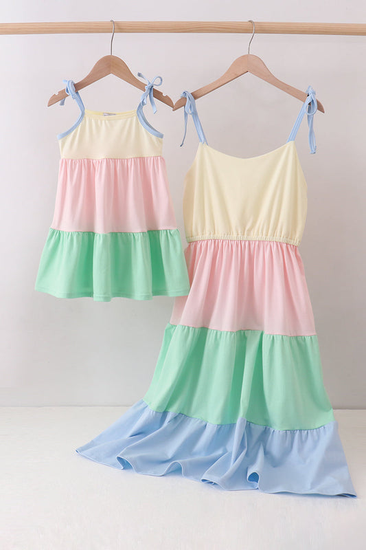 Color block tiered mom&me dress - Cloudling Kids Clothing