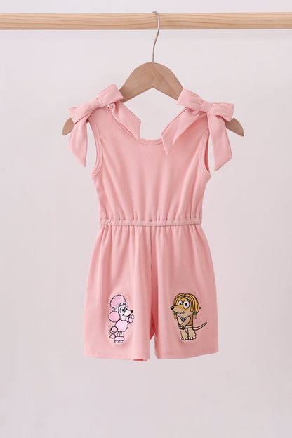 Pink character embroidery jumpsuit - Cloudling Kids Clothing