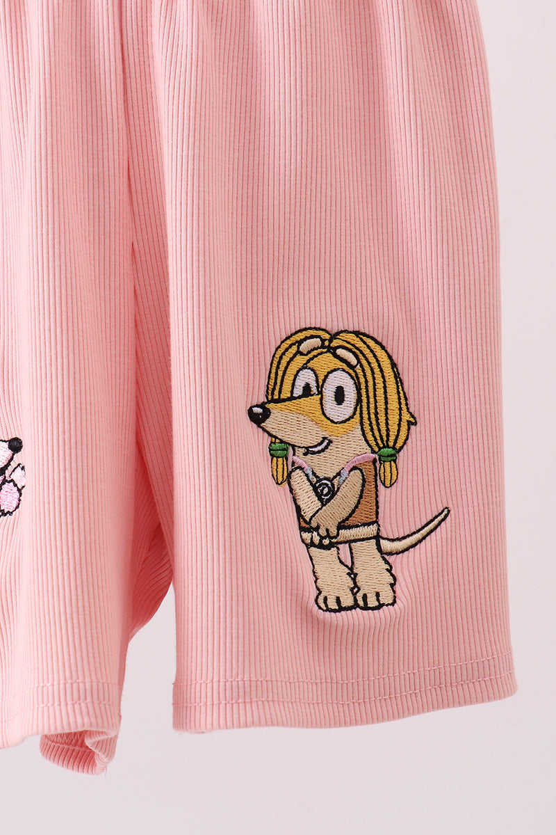 Pink character embroidery jumpsuit - Cloudling Kids Clothing