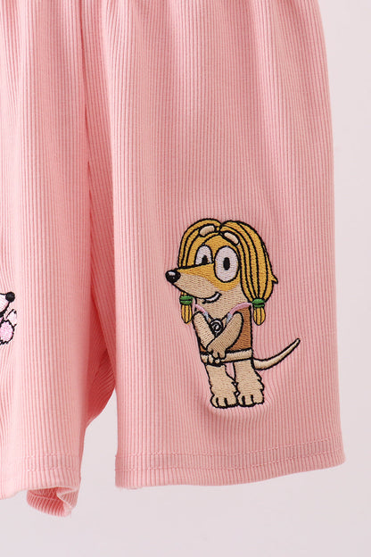 Pink character embroidery jumpsuit - Cloudling Kids Clothing