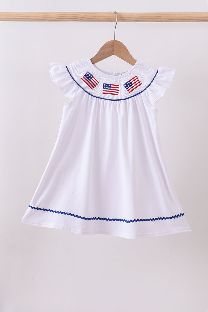White flag smocked ruffle dress