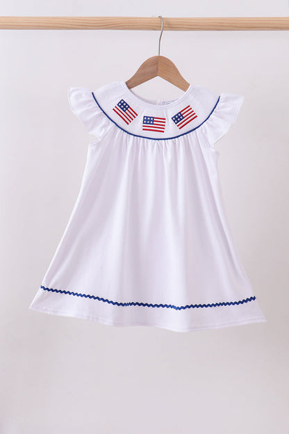 White flag smocked ruffle dress