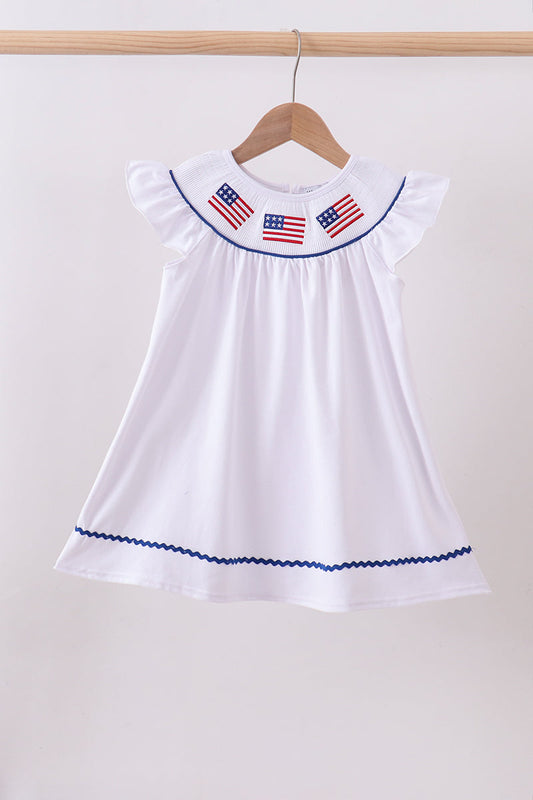 White flag smocked ruffle dress