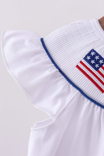 White flag smocked ruffle dress