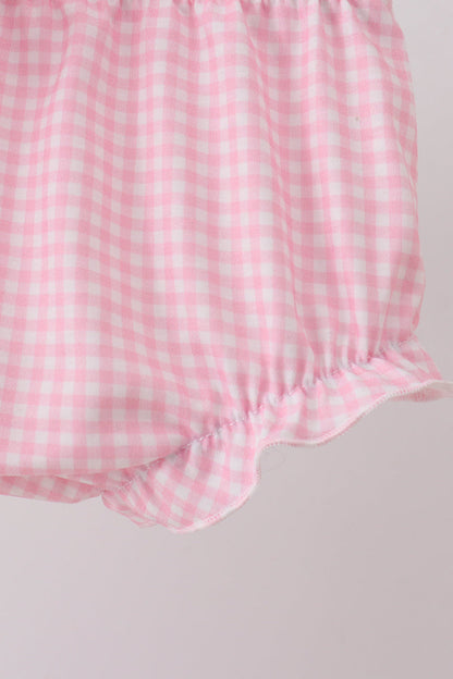 Pink hydrangea bow print ruffle bloomer set