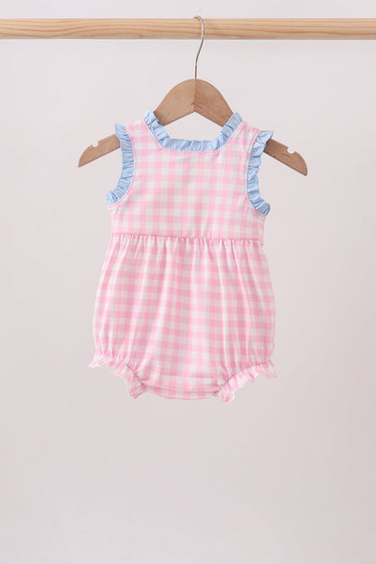 Pink Cow Plaid Embroidered Bubble