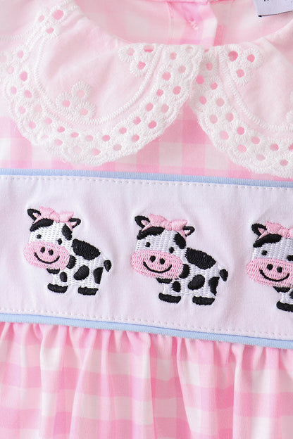 Pink Cow Plaid Embroidered Bloomer Set