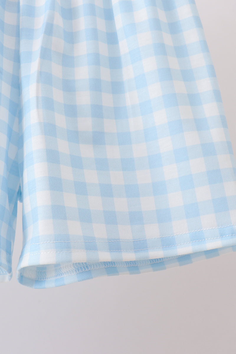 Blue Cow Plaid Embroidered Set