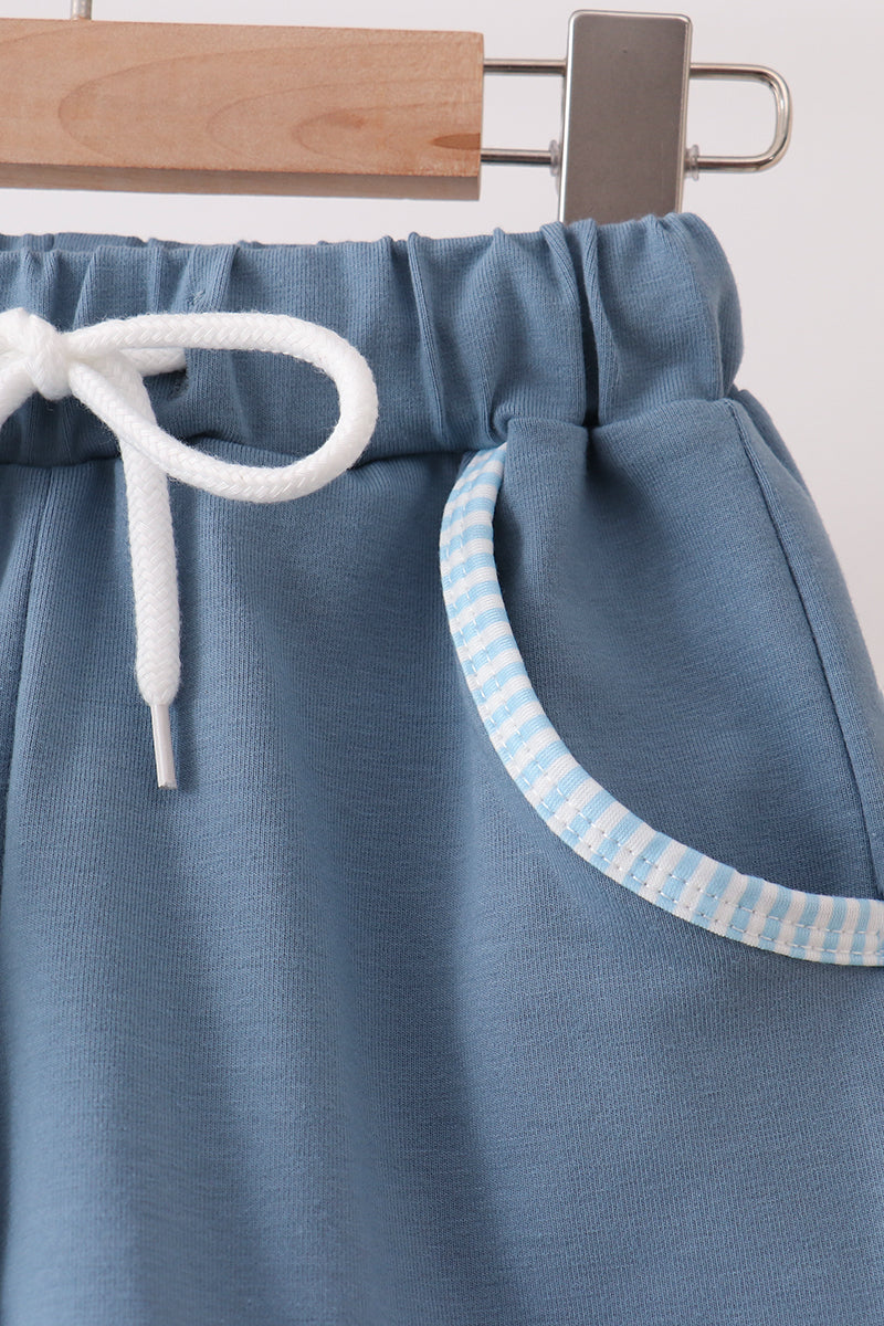 Blue Police Car Stripe Embroidered Set