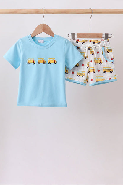 Blue Bus Embroidered Set
