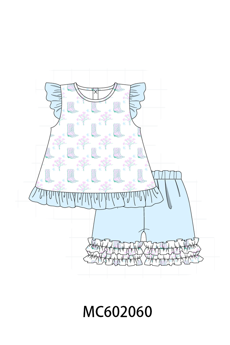 Blue Boots Ruffle Shorts Set
