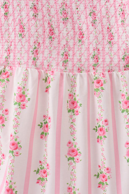 Pink Pumpkin Floral Smocked Mom Dress