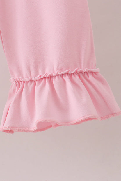 Pink Floral Embroidery Ruffle Pants Set