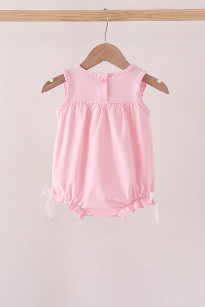 Pink Pumpkin Bow Embroidery Ruffle Bubble
