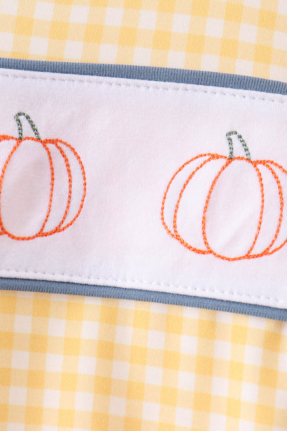 Mustard Pumpkin Embroidery Gingham Bubble