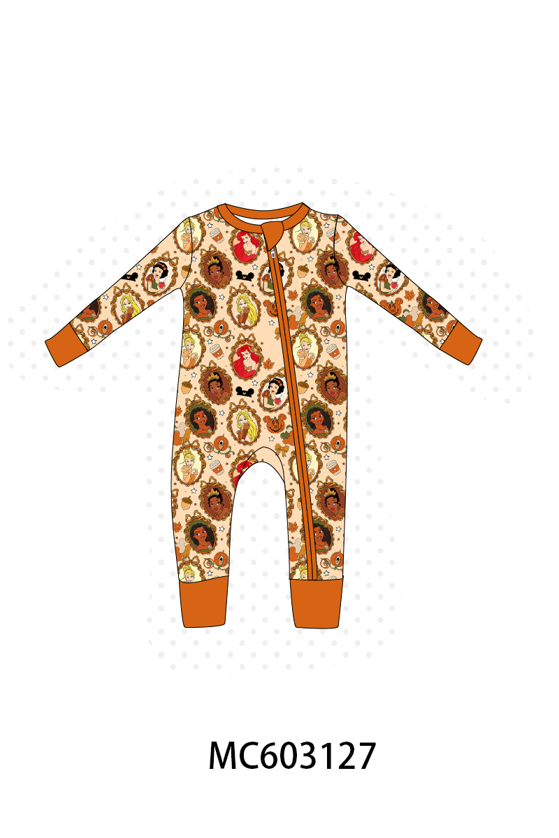 Orange princess bamboo zipper romper