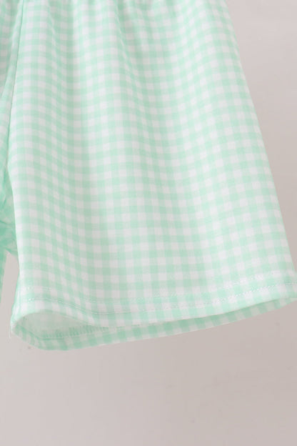 Green Pumpkin Embroidery Gingham Shorts Set