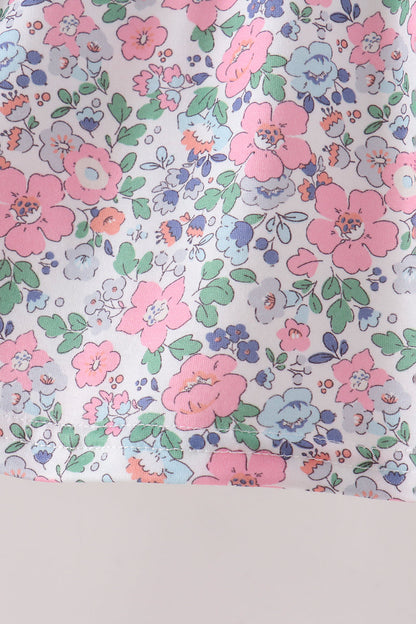 Blue Floral Smocked Ruffle Bloomer Set