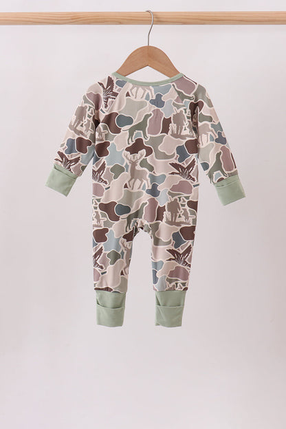 Camouflage Hunting Bamboo Zipper Romper