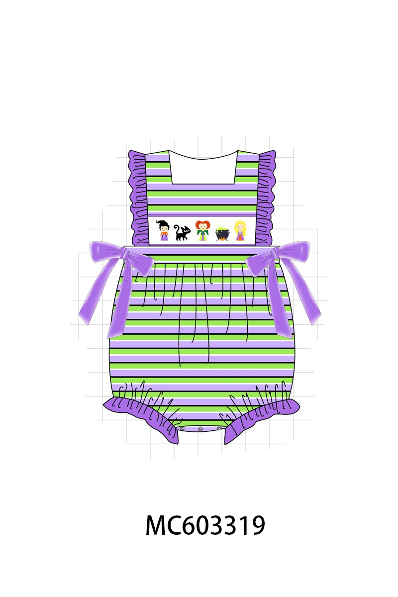 Purple witch embroidery stripe ruffle bubble