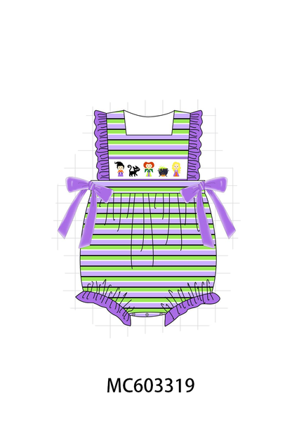 Purple witch embroidery stripe ruffle bubble