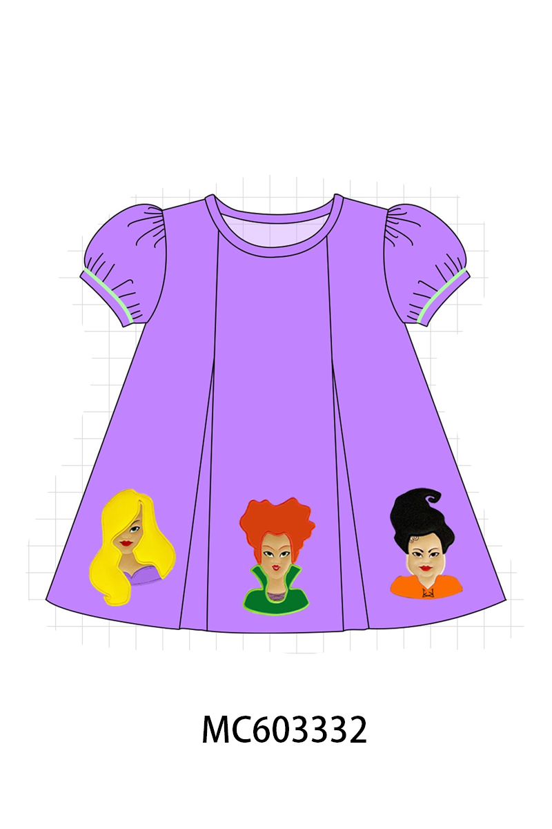 Purple witch applique dress