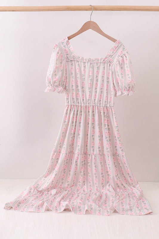 Pumpkin Bow Embroidery Mom Tiered Dress