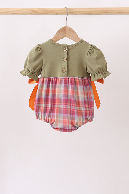 Camel Pumpkin Embroidery Ruffle Plaid Bubble