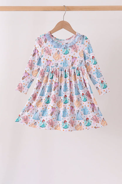 Blue princess ruffle bamboo dress