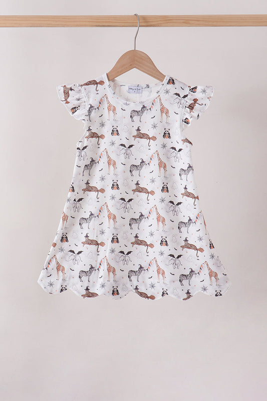 Brown zoo animal ruffle dress