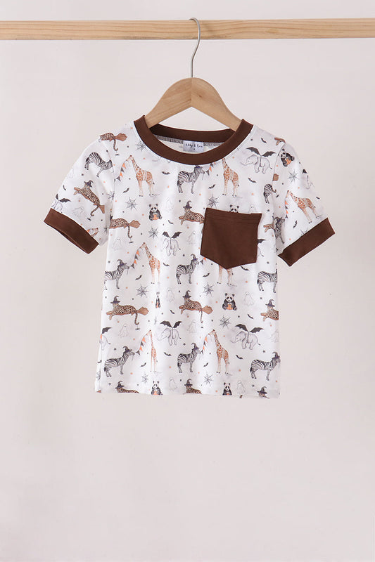 Brown zoo animal pocket top