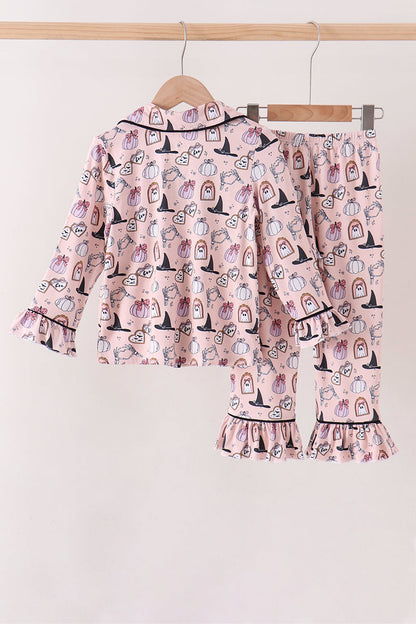Pink Spooky print bamboo pajama set