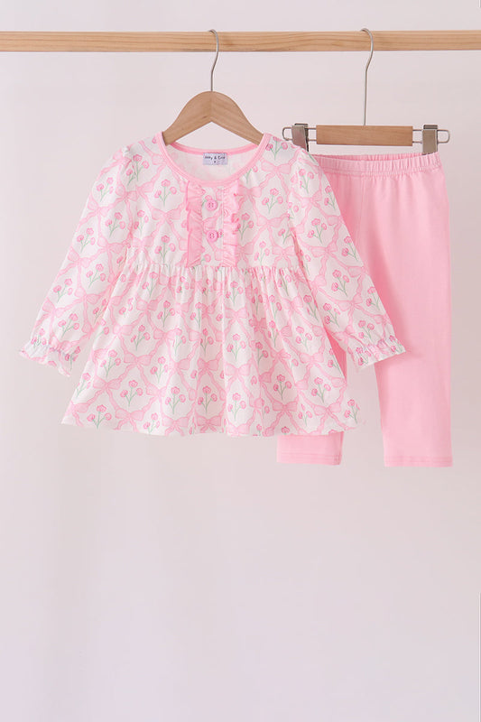 Pink floral ruffle pants set