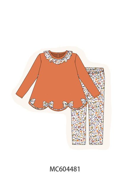 Orange floral ruffle pants set