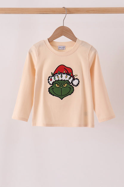 Beige Grinch Applique Top