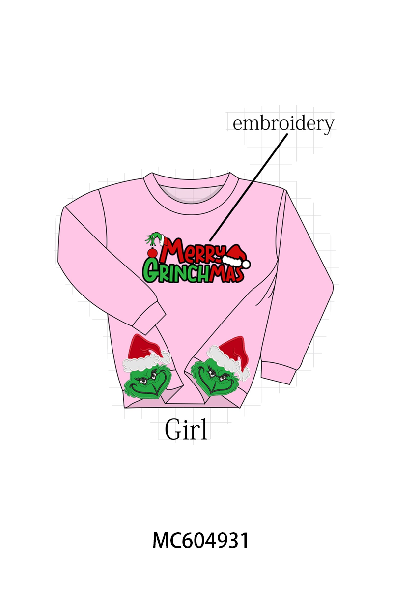 Pink Merry Grinch Embroidery Mom&me Sweatshirt