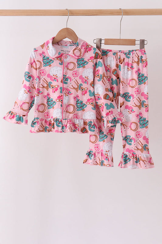 Pink Cowboy Ruffle Bamboo Pajama Set