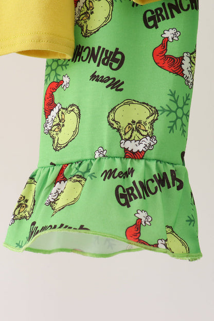 Green Grinch French Knot Ruffle Pants Set